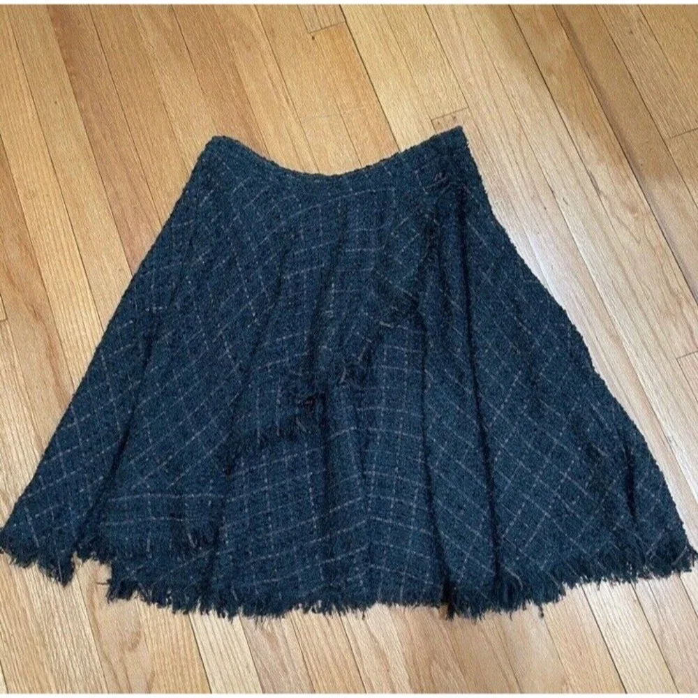Anthropologie Eva Franco Fringed Tweed Skirt Womens Size 10 Green Plaid NEW TAGS - Picture 7 of 16